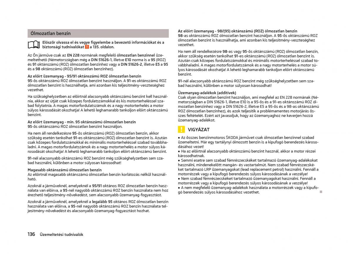 Skoda Fabia II 2 Kezelesi utmutato / page 138