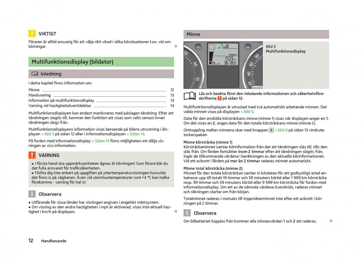 Skoda Fabia II 2 instruktionsbok / page 14