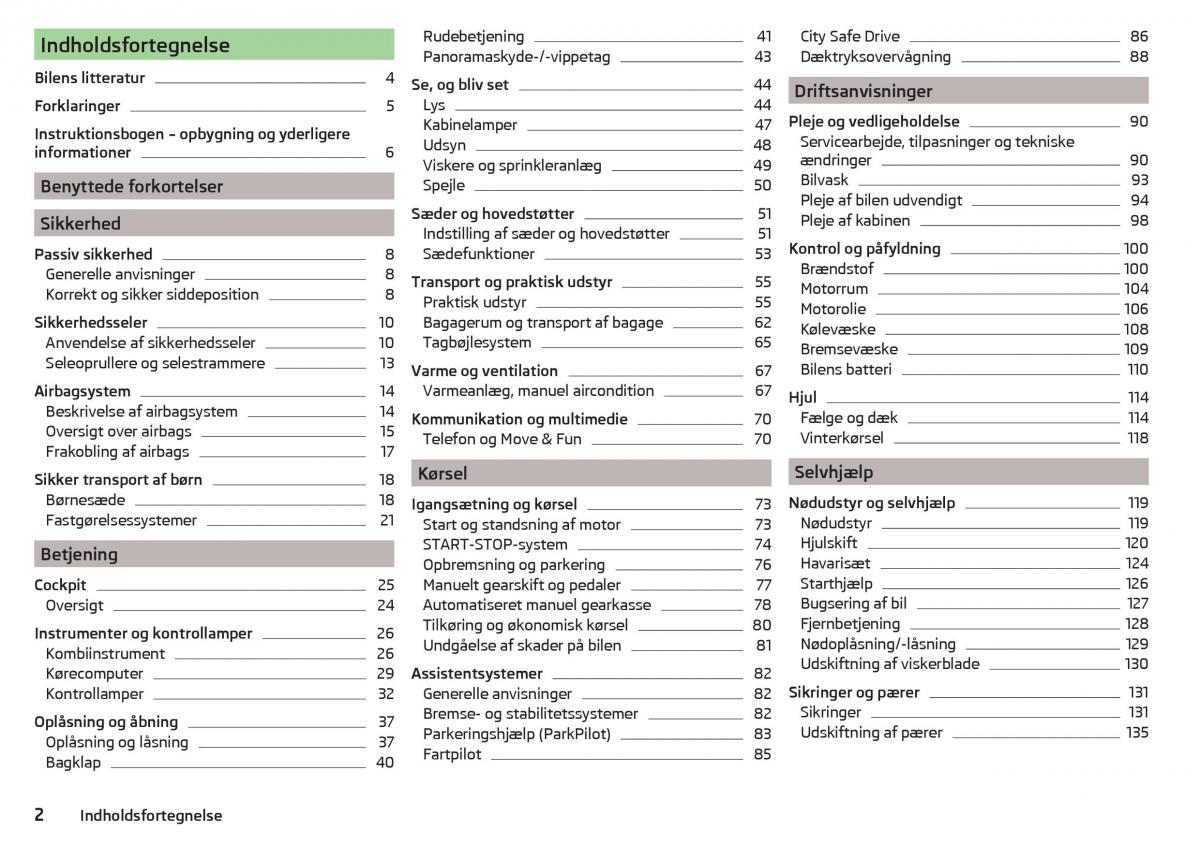 Skoda Citigo Bilens instruktionsbog / page 4