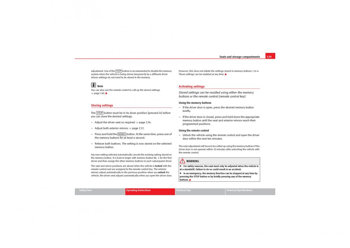 Seat Exeo owners manual / page 141