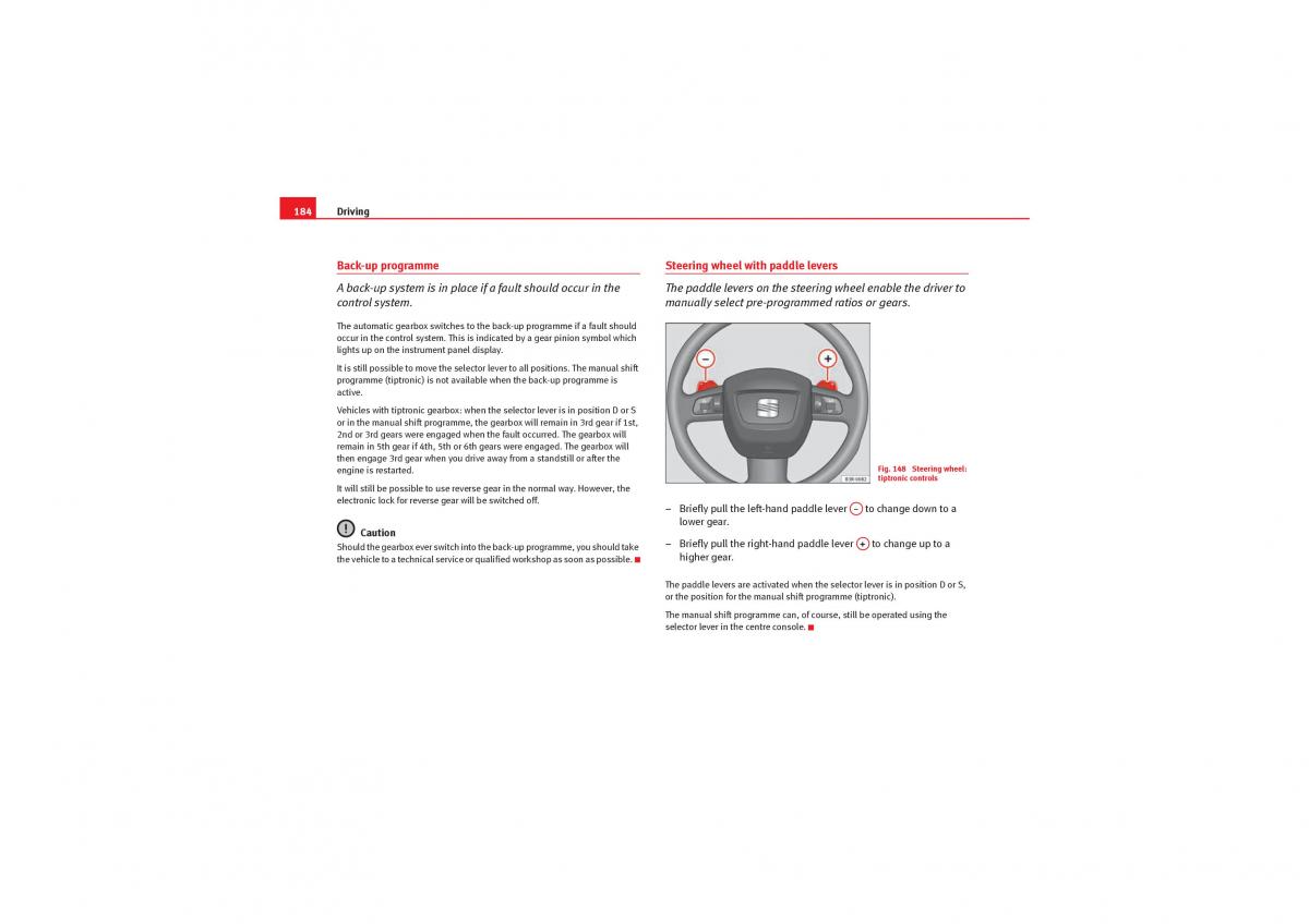 Seat Exeo owners manual / page 186