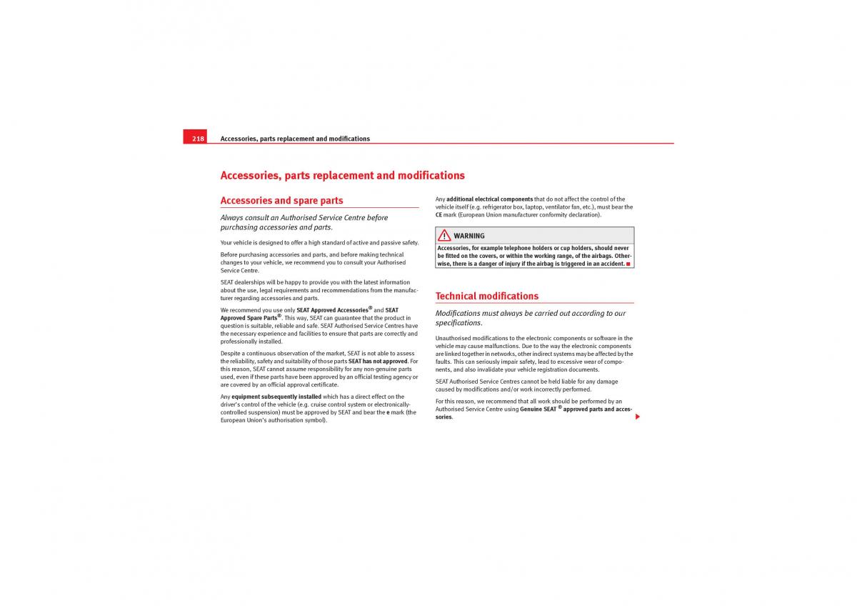 Seat Exeo owners manual / page 220