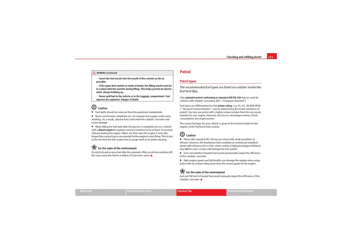 Seat Exeo owners manual / page 223
