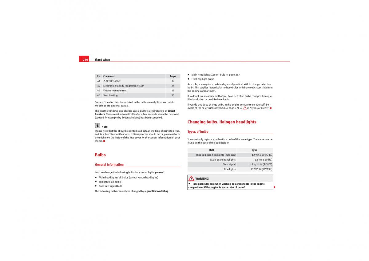 Seat Exeo owners manual / page 262
