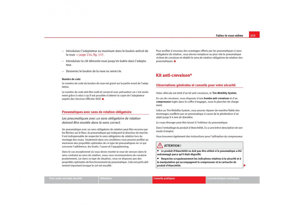 Seat Cordoba II 2 manuel du proprietaire / page 217