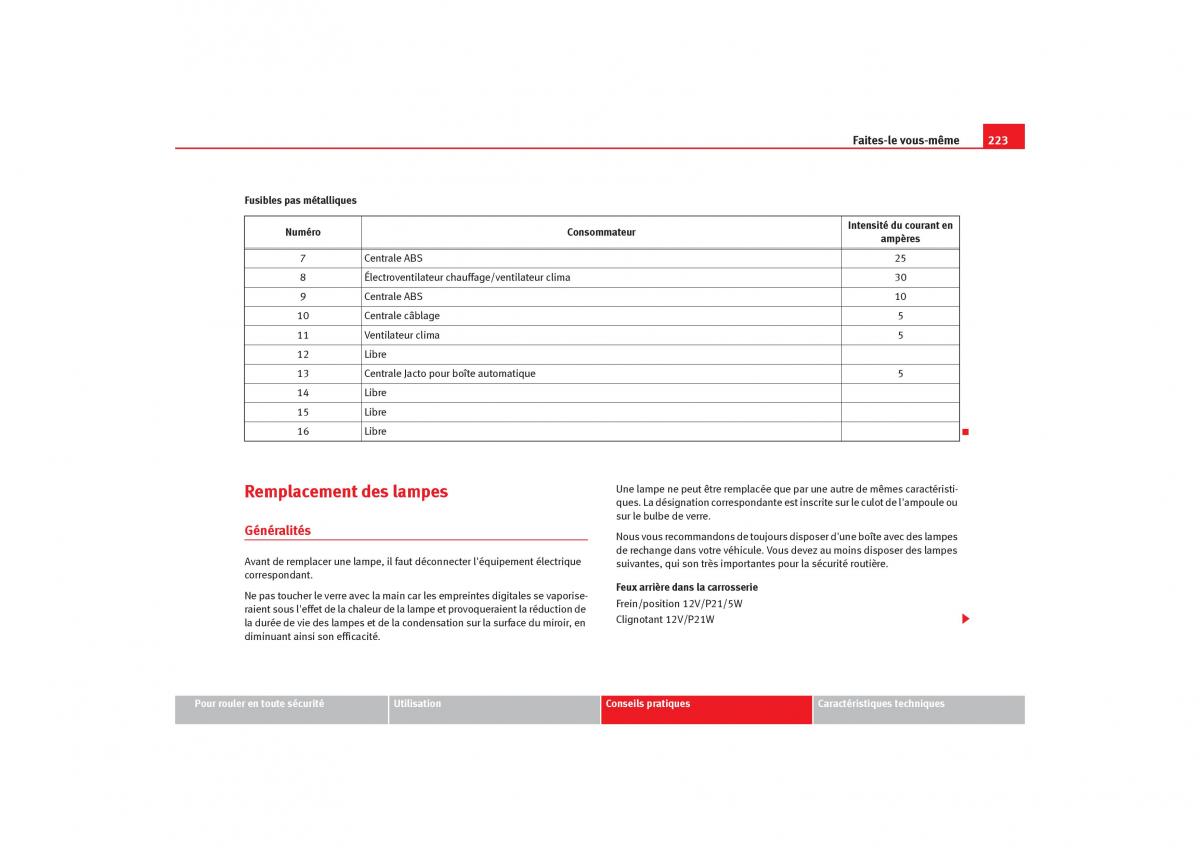 Seat Cordoba II 2 manuel du proprietaire / page 225