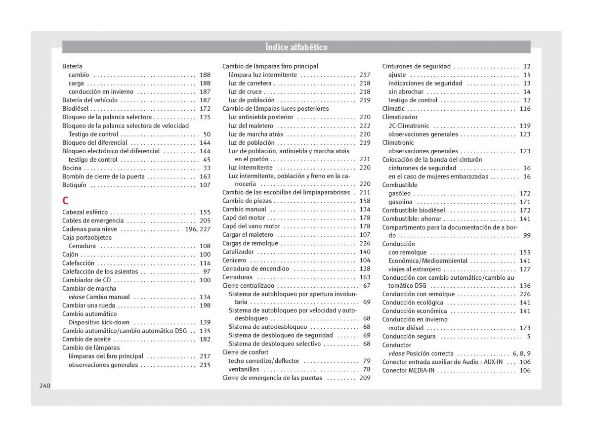 Seat Altea manual del propietario / page 242