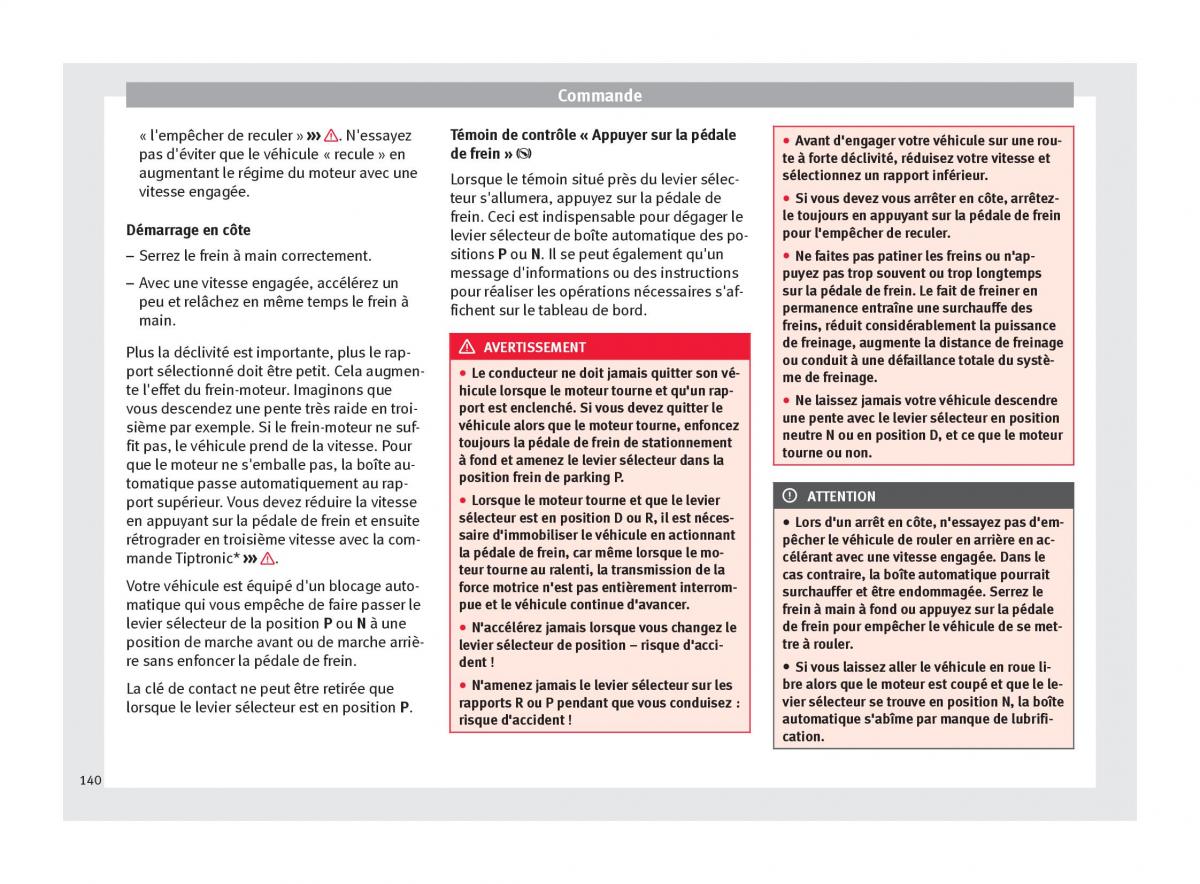 Seat Altea manuel du proprietaire / page 142