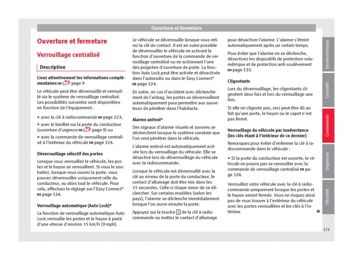 Seat Ateca manuel du proprietaire / page 123