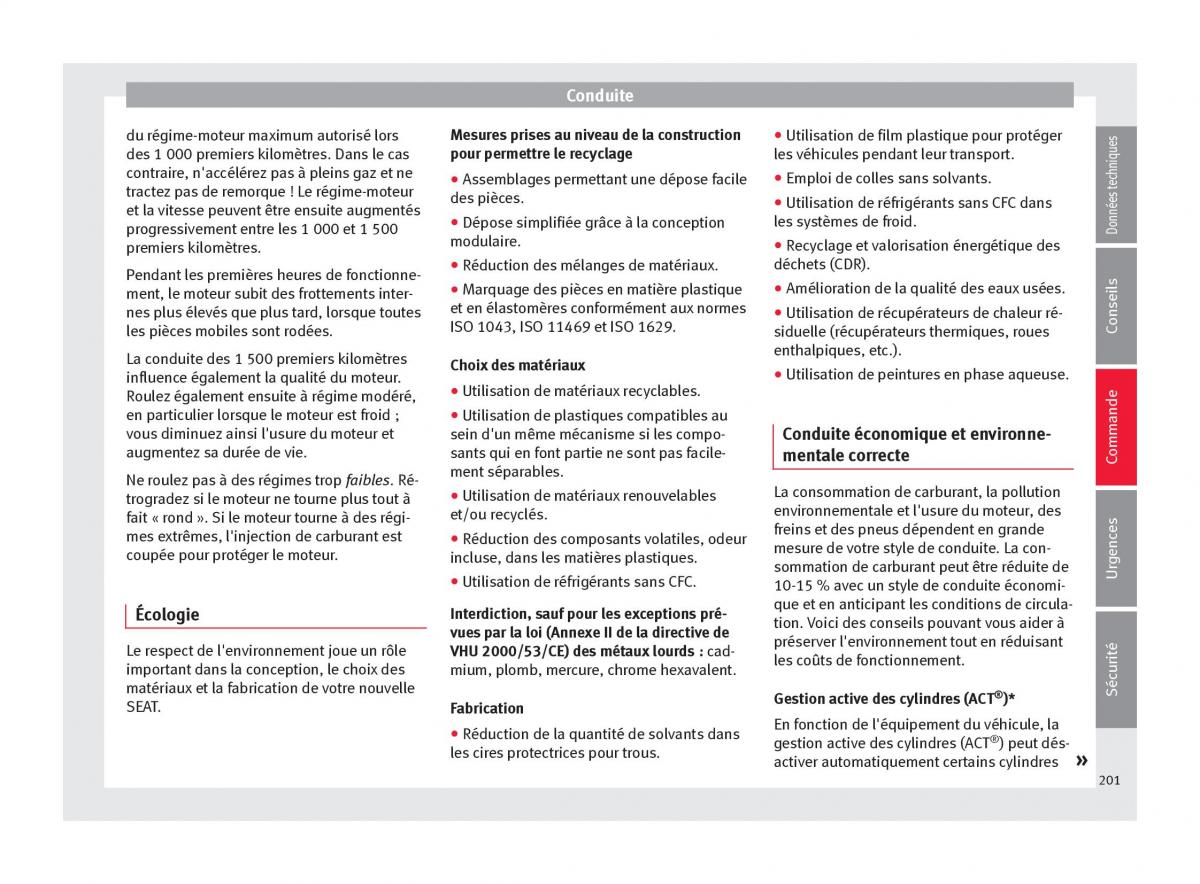 Seat Ateca manuel du proprietaire / page 203