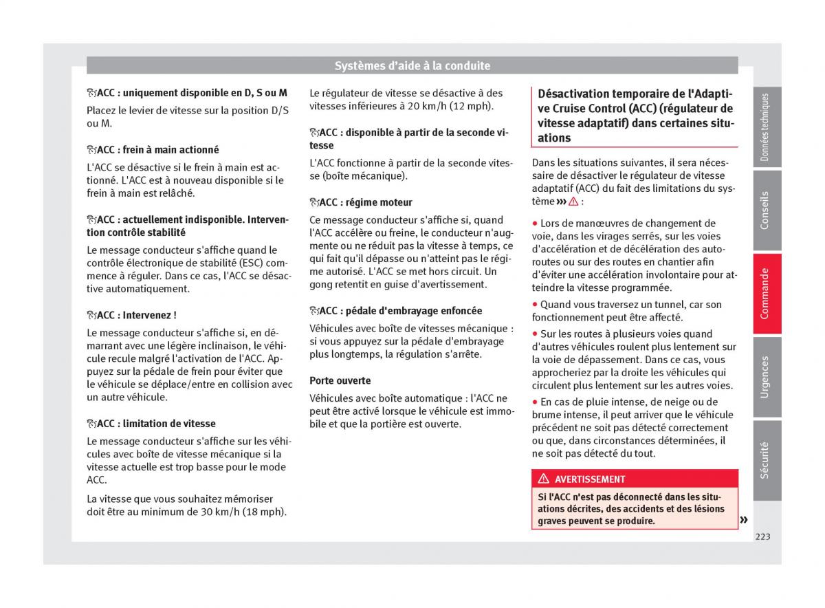 Seat Ateca manuel du proprietaire / page 225