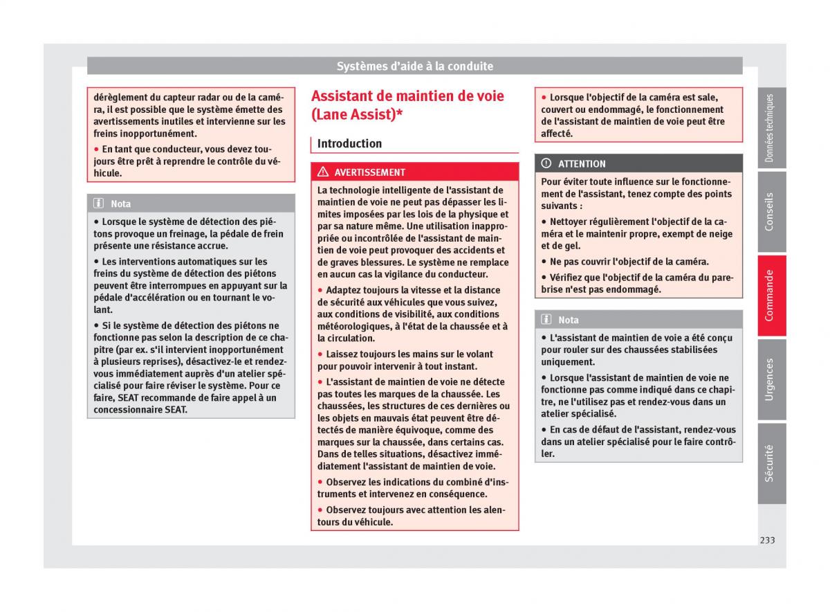 Seat Ateca manuel du proprietaire / page 235