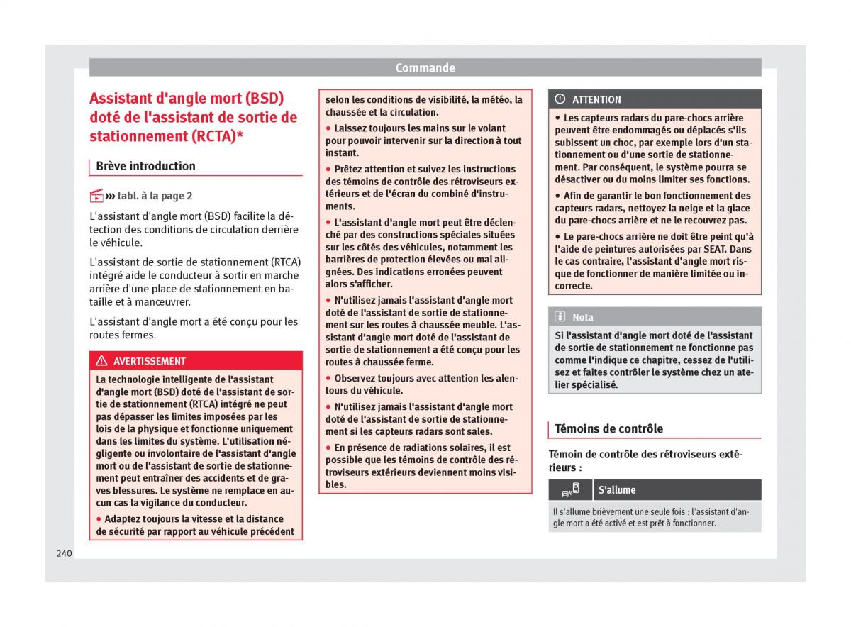 Seat Ateca manuel du proprietaire / page 242