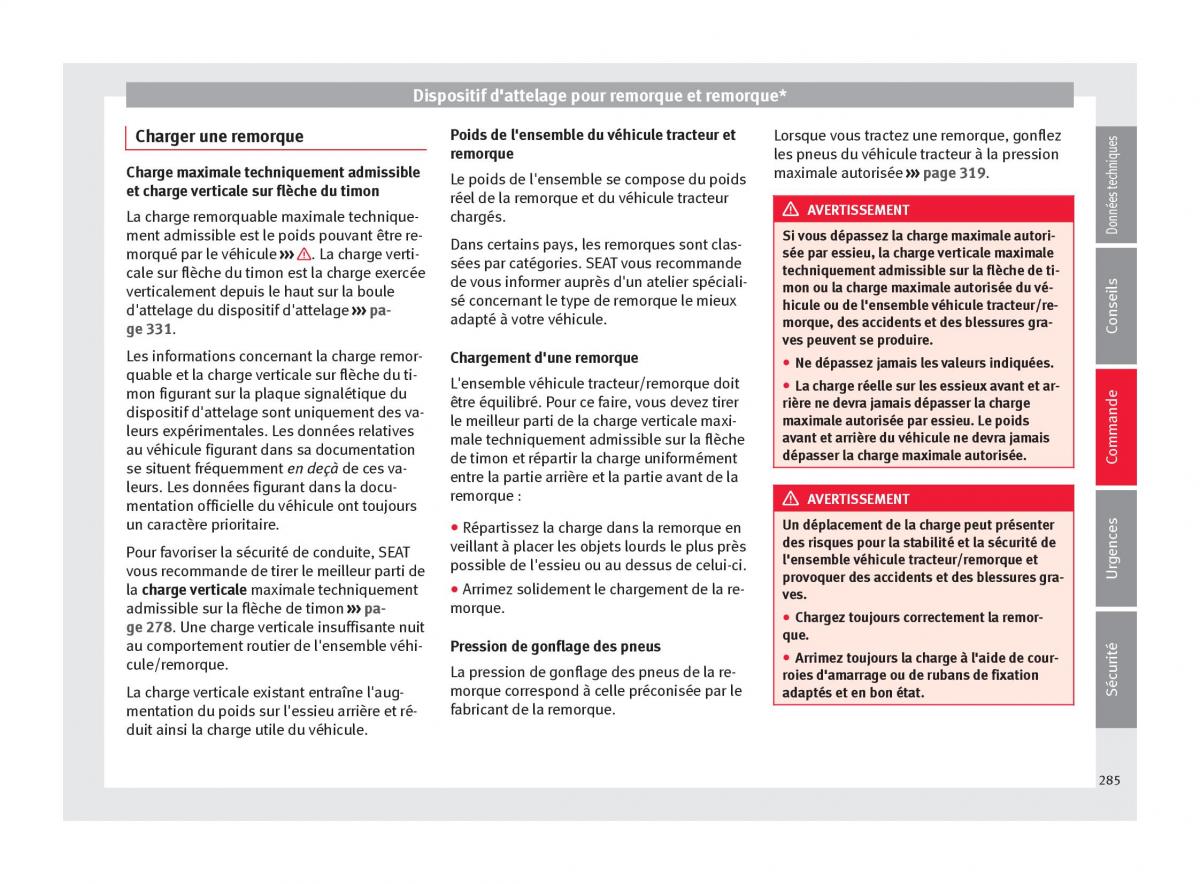 Seat Ateca manuel du proprietaire / page 287
