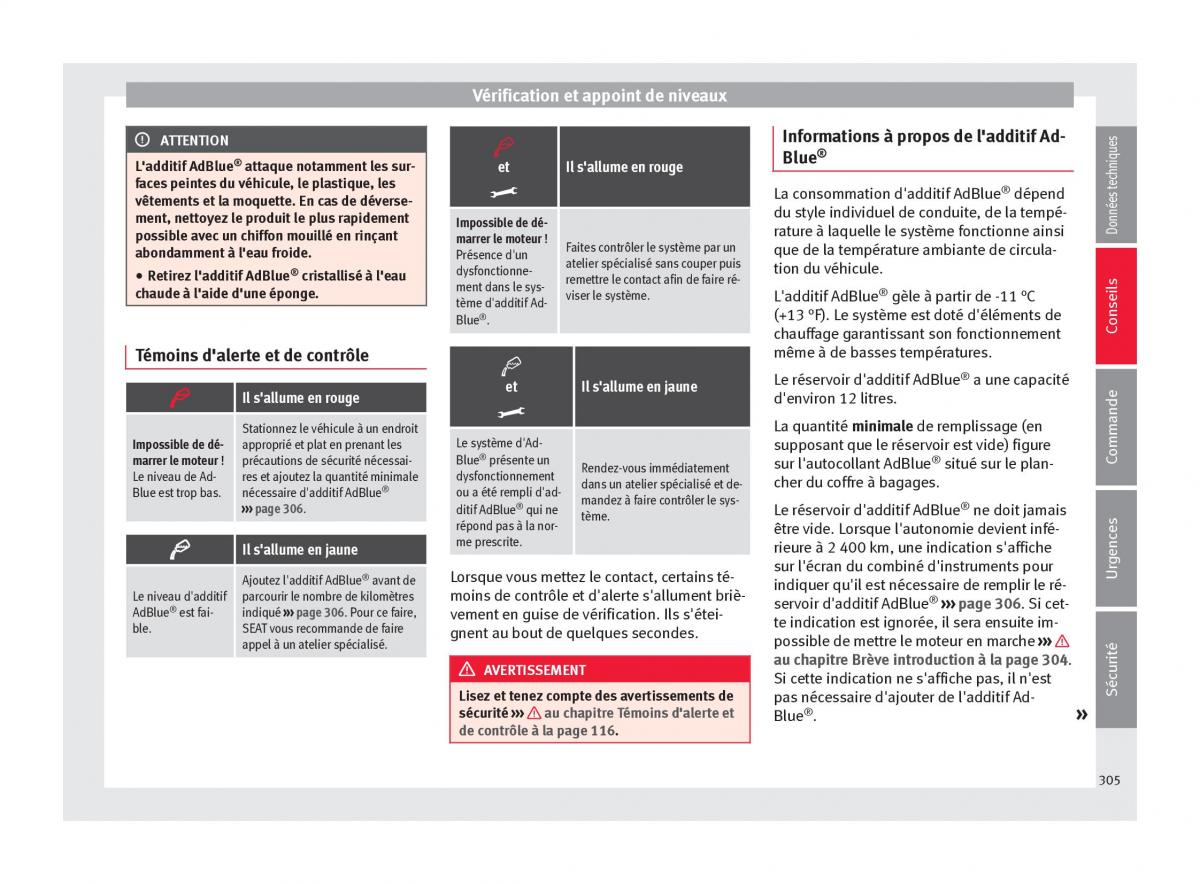 Seat Ateca manuel du proprietaire / page 307