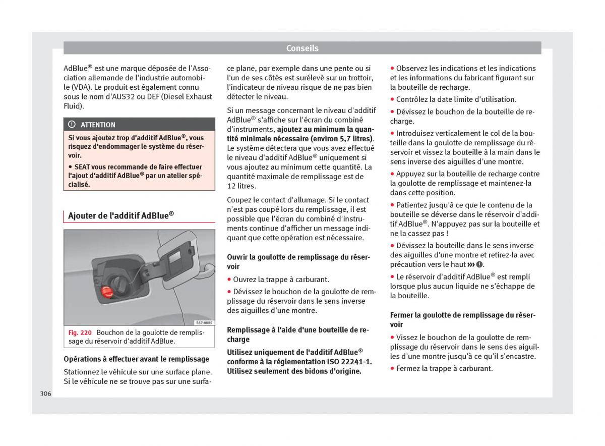Seat Ateca manuel du proprietaire / page 308