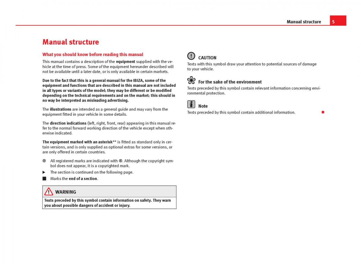 Seat Ibiza IV 4 owners manual / page 7