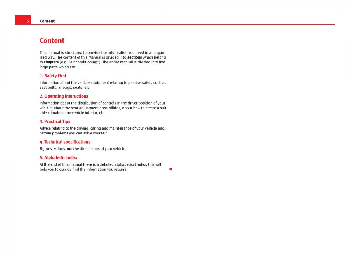 Seat Ibiza IV 4 owners manual / page 8