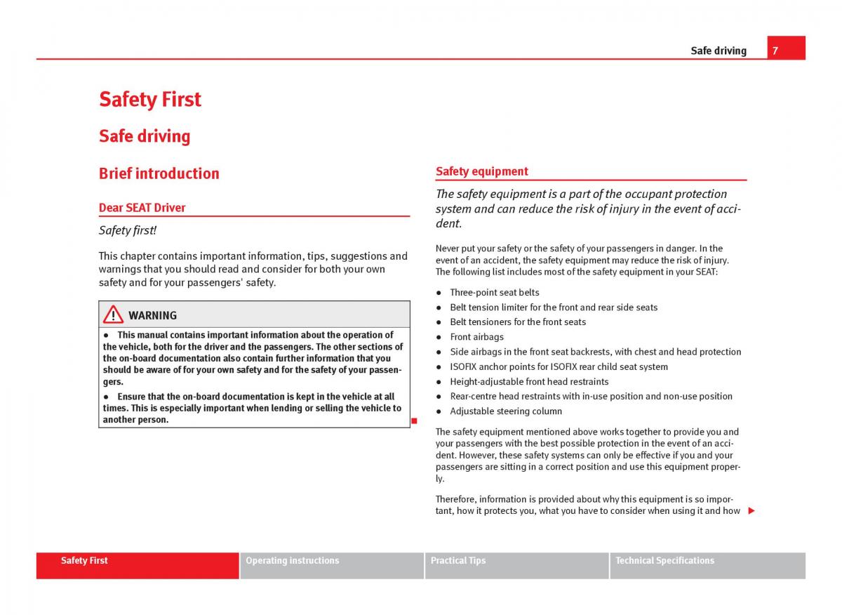 Seat Ibiza IV 4 owners manual / page 9