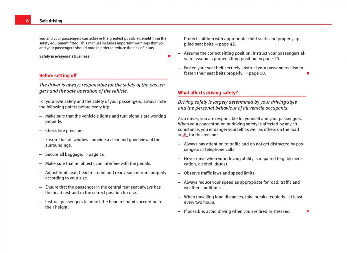 Seat Ibiza IV 4 owners manual / page 10