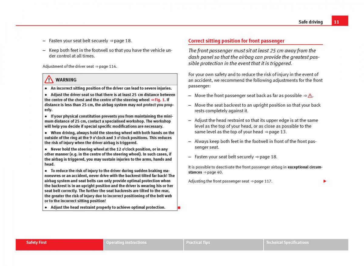 Seat Ibiza IV 4 owners manual / page 13