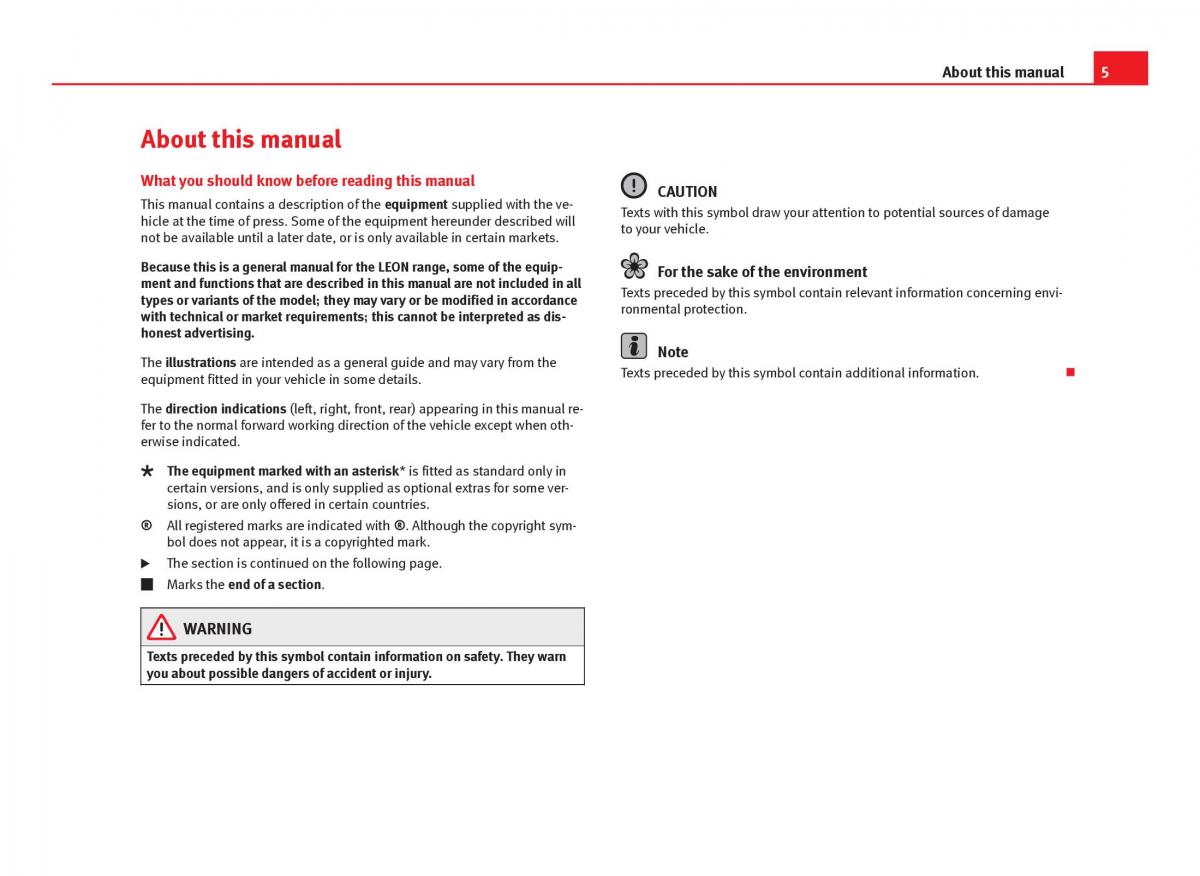 Seat Leon III 3 owners manual / page 7