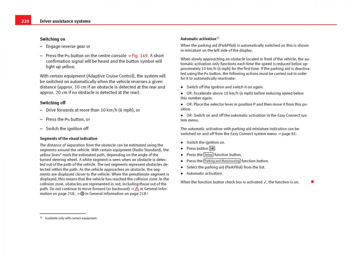 Seat Leon III 3 owners manual / page 222