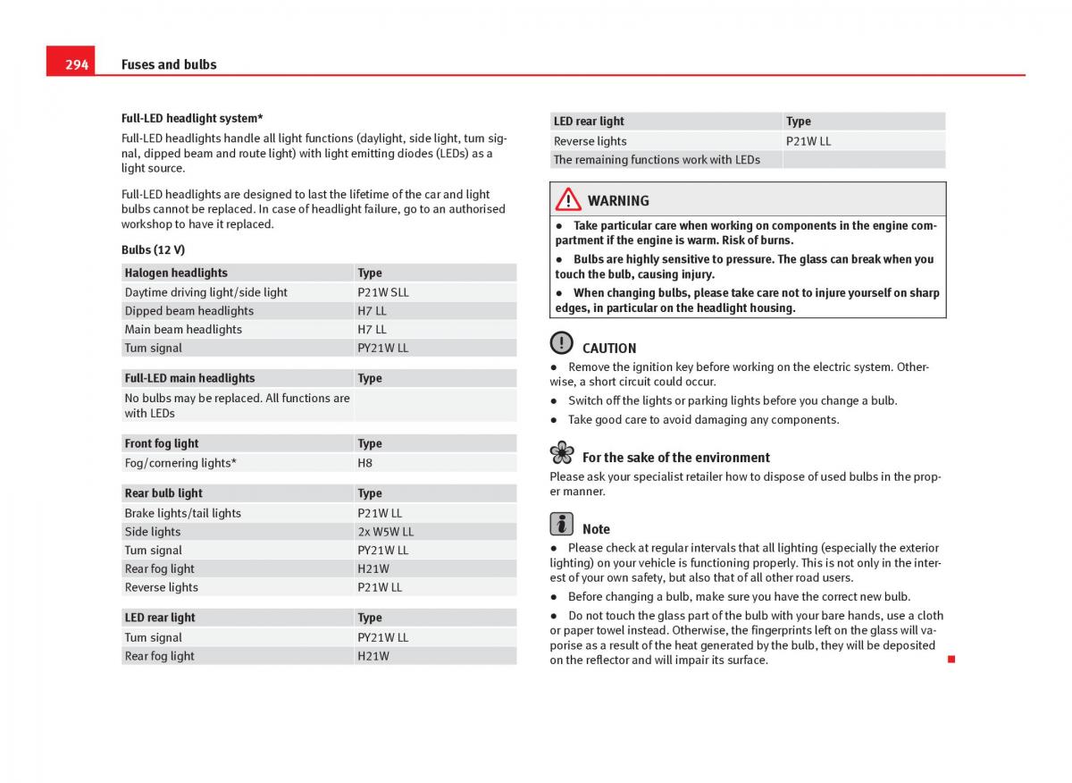 Seat Leon III 3 owners manual / page 296