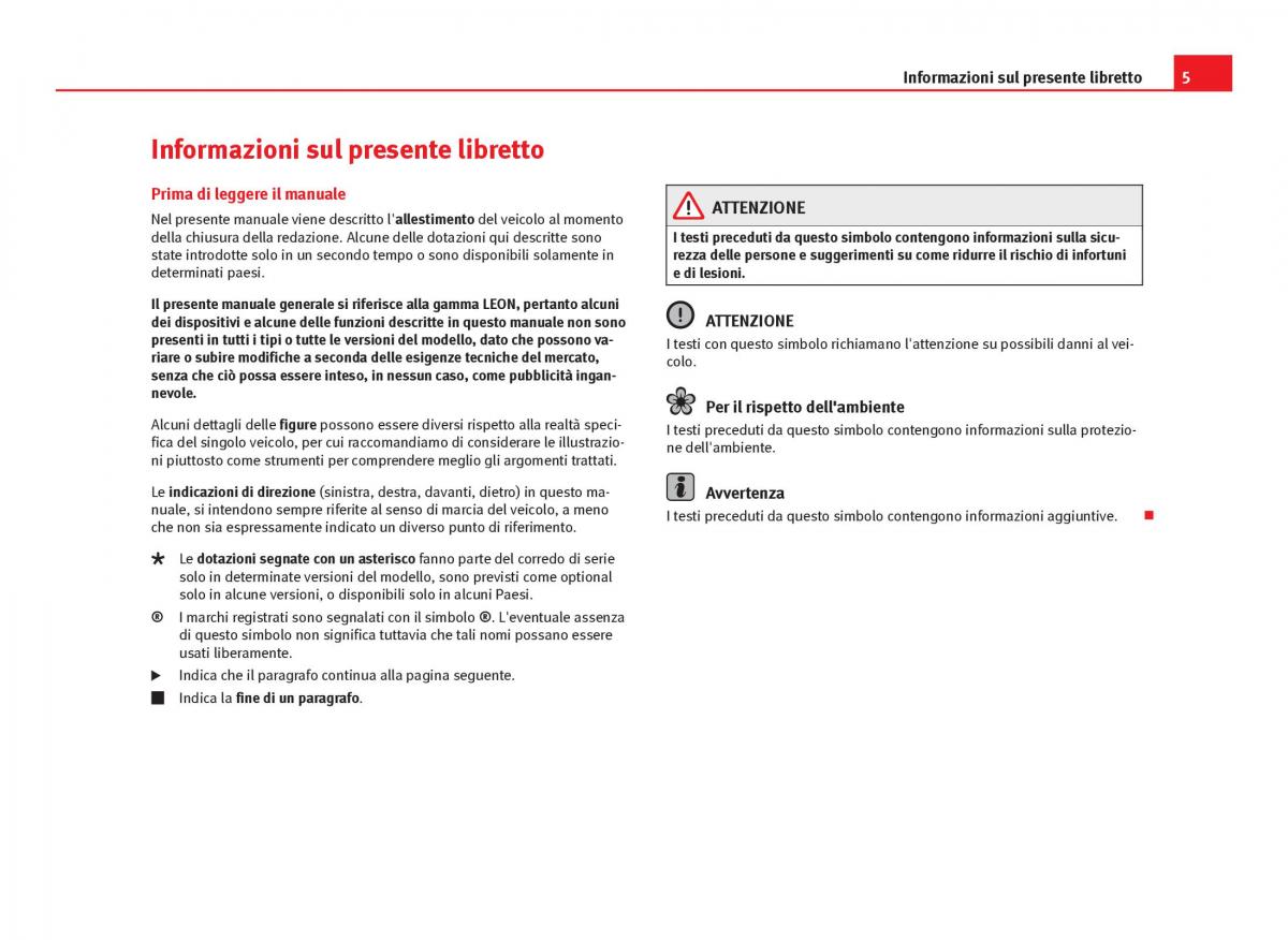 Seat Leon III 3 manuale del proprietario / page 7