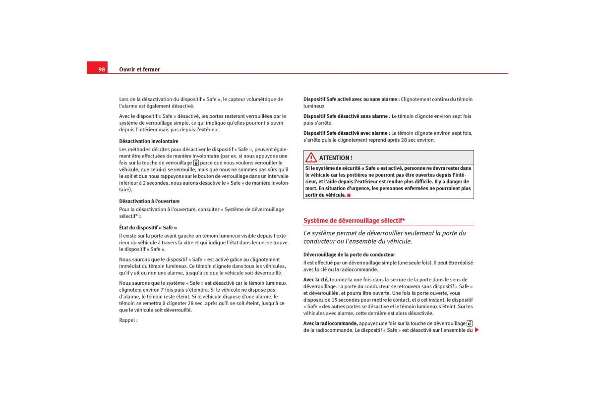 Seat Toledo III 3 manuel du proprietaire / page 100