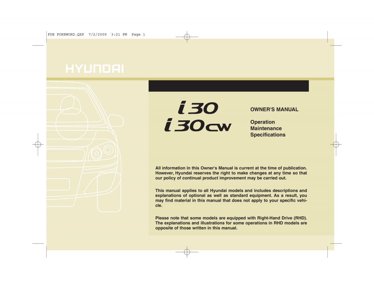 Hyundai i30 I 1 owners manual / page 1