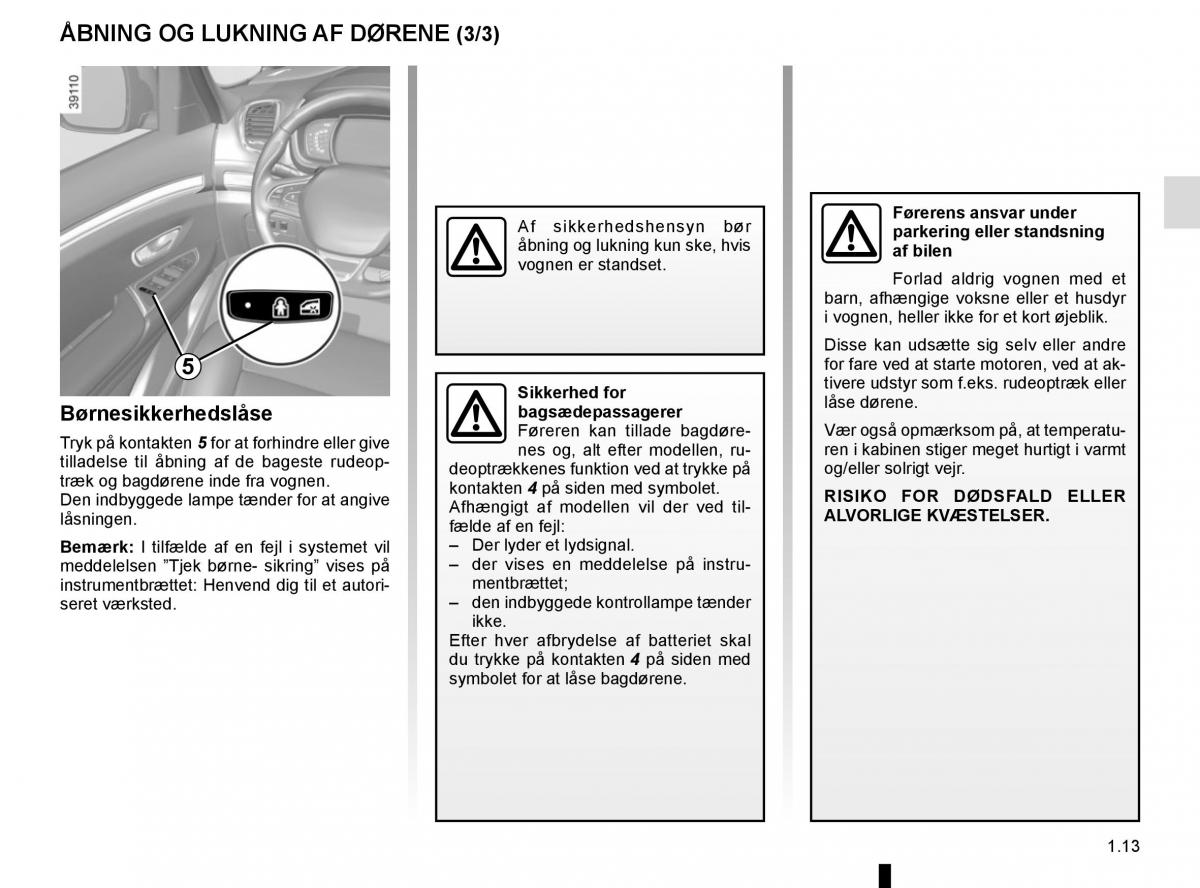 Renault Espace V 5 Bilens instruktionsbog / page 19