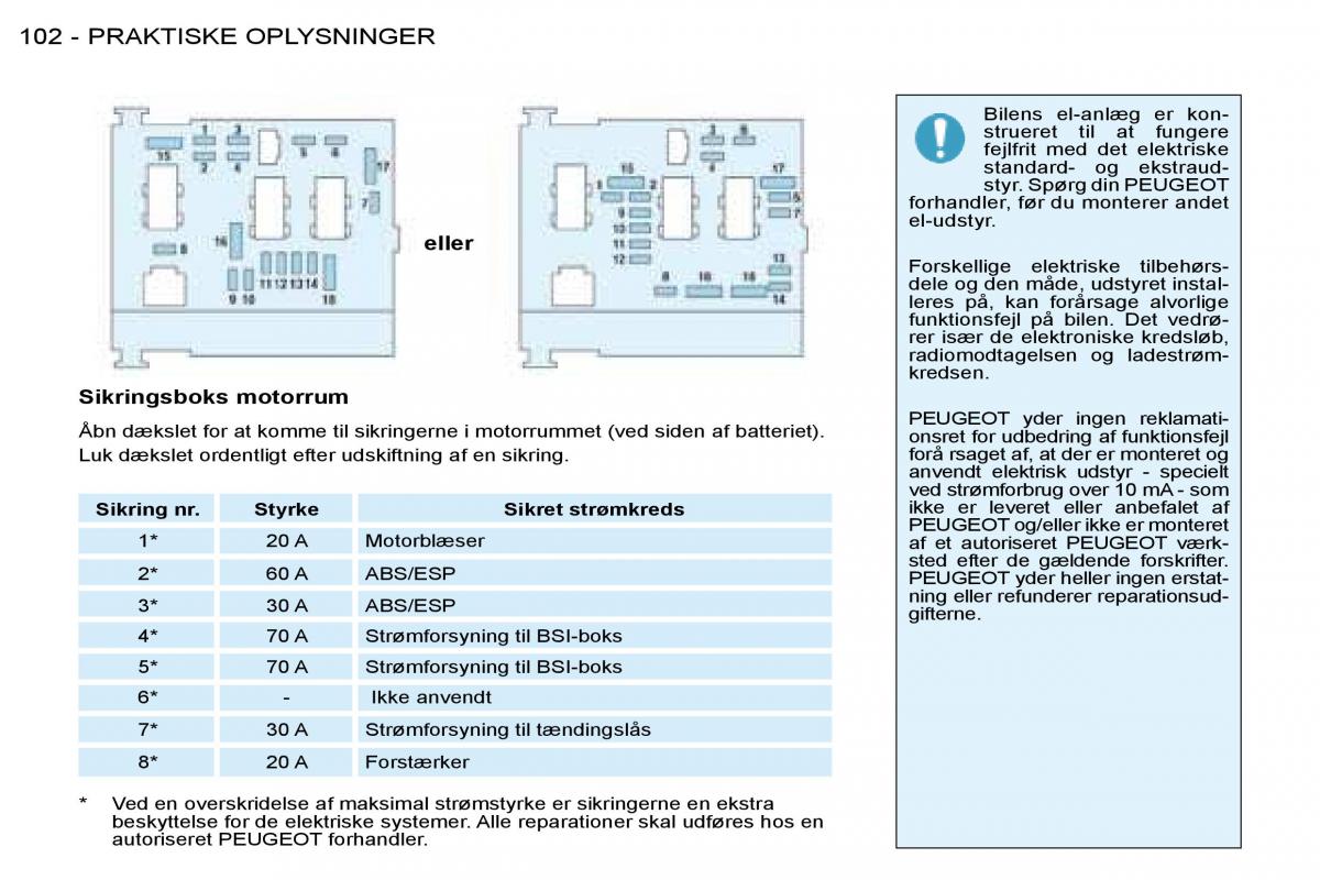 manual Peugeot 206 Peugeot 206 Bilens instruktionsbog / page 109