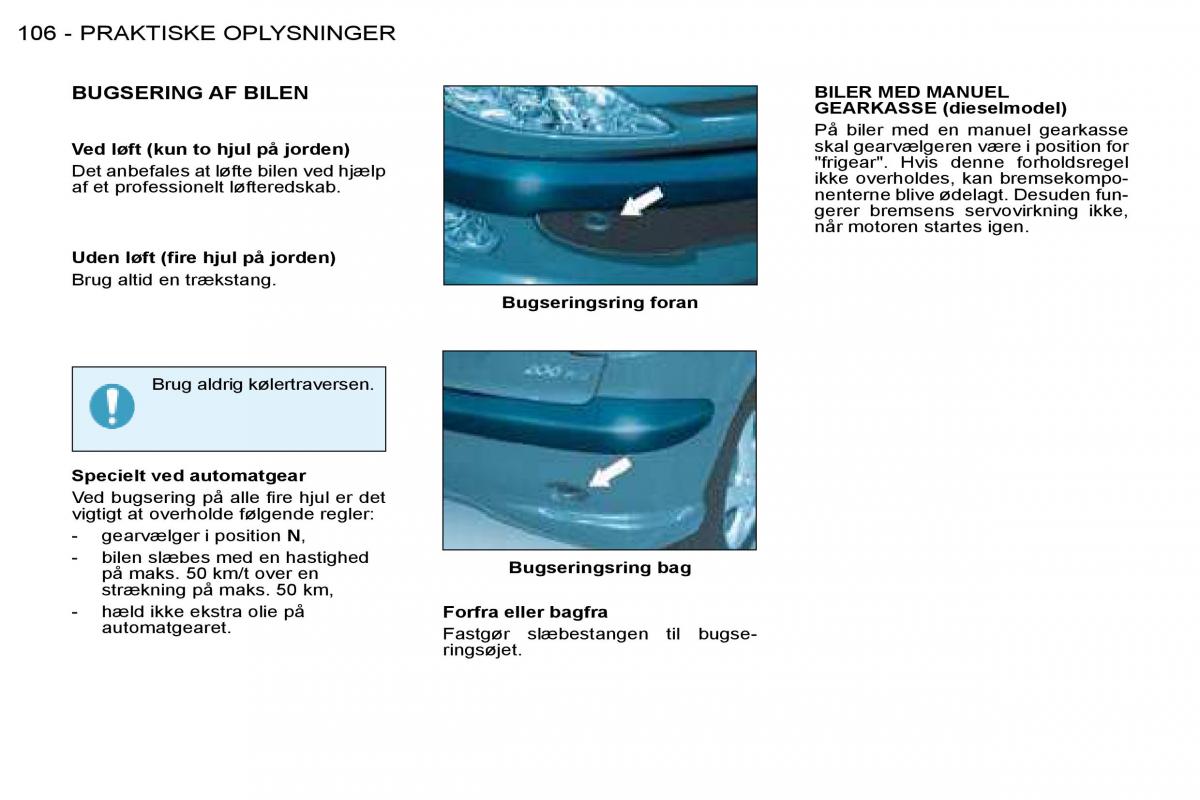 Peugeot 206 Bilens instruktionsbog / page 113