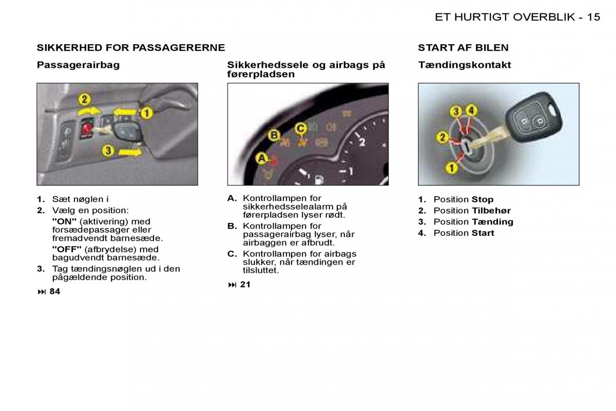 Peugeot 206 Bilens instruktionsbog / page 12