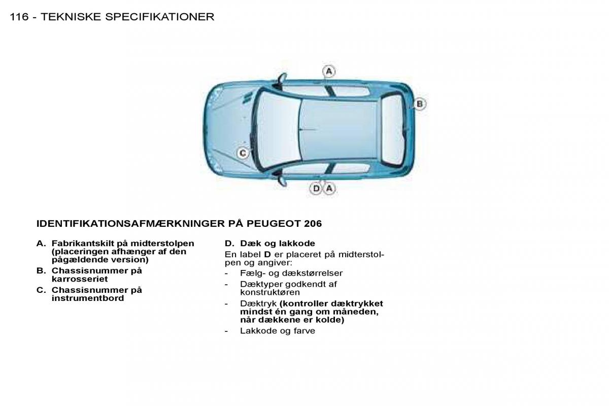 Peugeot 206 Bilens instruktionsbog / page 123