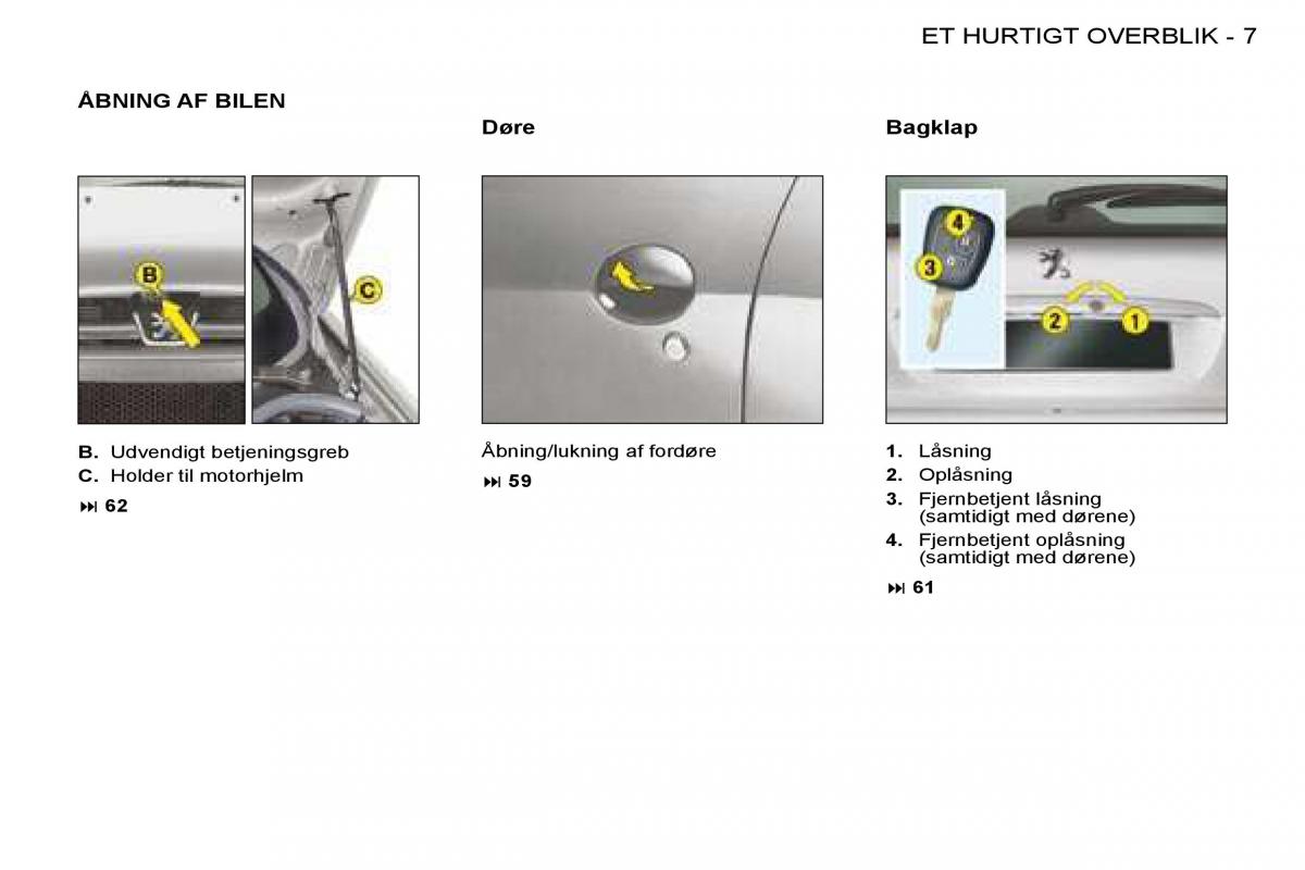 Peugeot 206 Bilens instruktionsbog / page 4