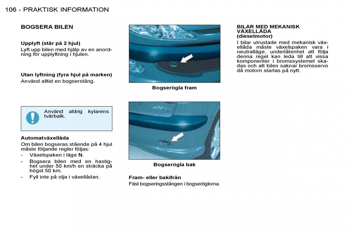 Peugeot 206 instruktionsbok / page 113