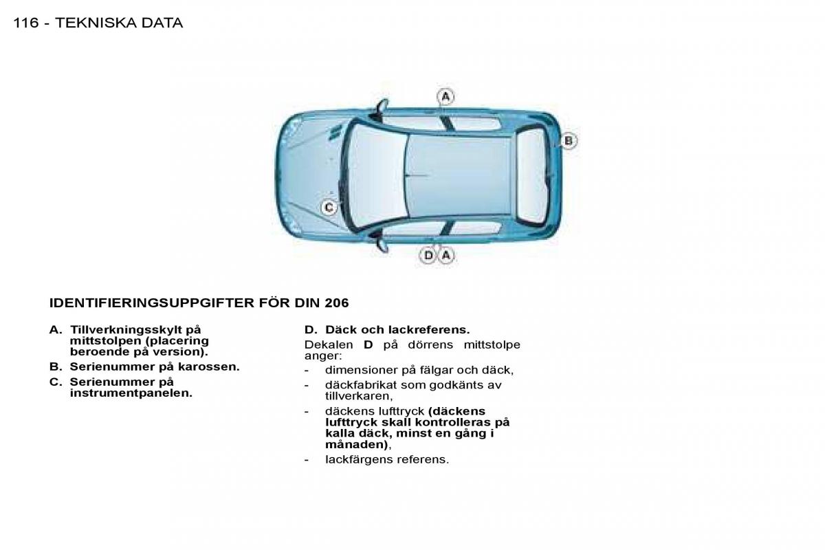 Peugeot 206 instruktionsbok / page 123
