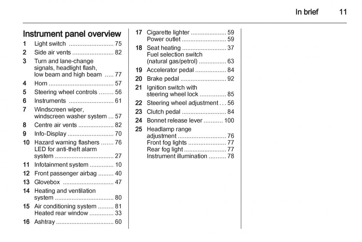 Opel Combo D owners manual / page 11