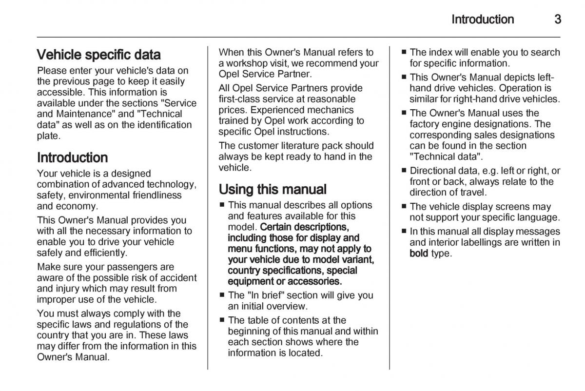 Opel Combo D owners manual / page 3