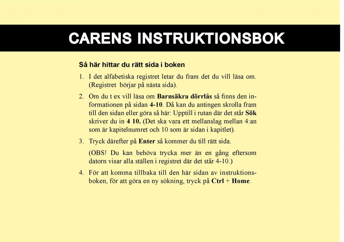 KIA Carens II 2 instruktionsbok / page 1