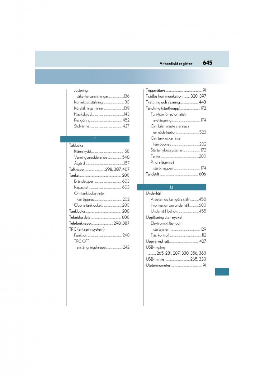 manual  Lexus CT200h instruktionsbok / page 645