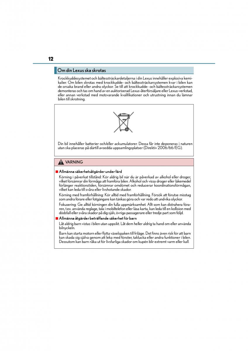manual  Lexus CT200h instruktionsbok / page 12