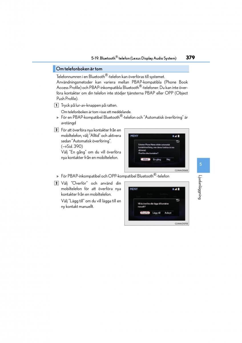 Lexus CT200h instruktionsbok / page 379