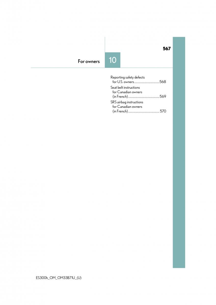 Lexus ES300h VI 6 XV60 owners manual / page 567