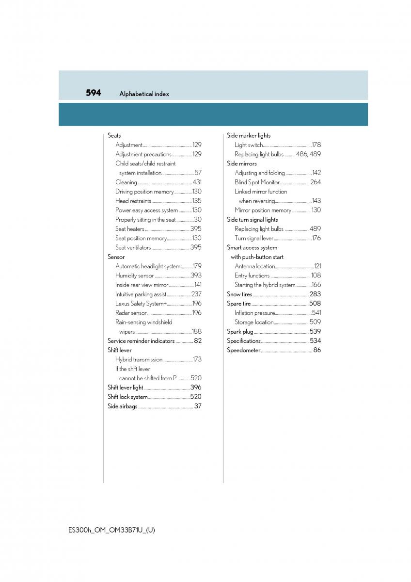 manual  Lexus ES300h VI 6 XV60 owners manual / page 594