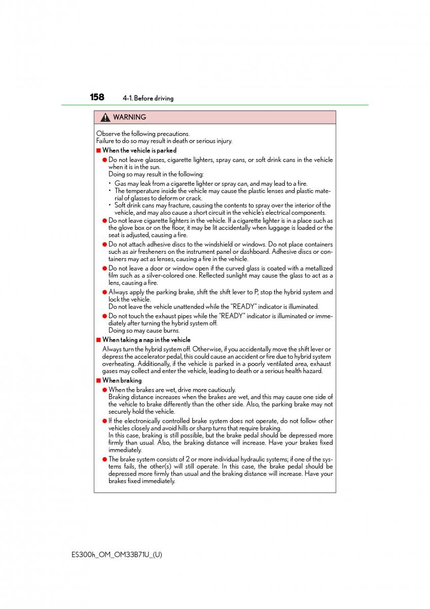 Lexus ES300h VI 6 XV60 owners manual / page 158