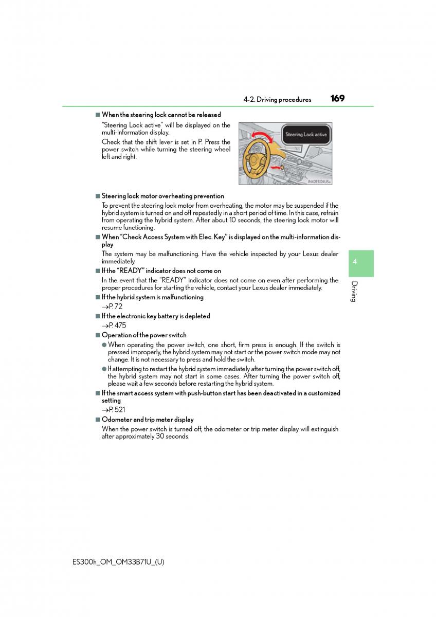 Lexus ES300h VI 6 XV60 owners manual / page 169