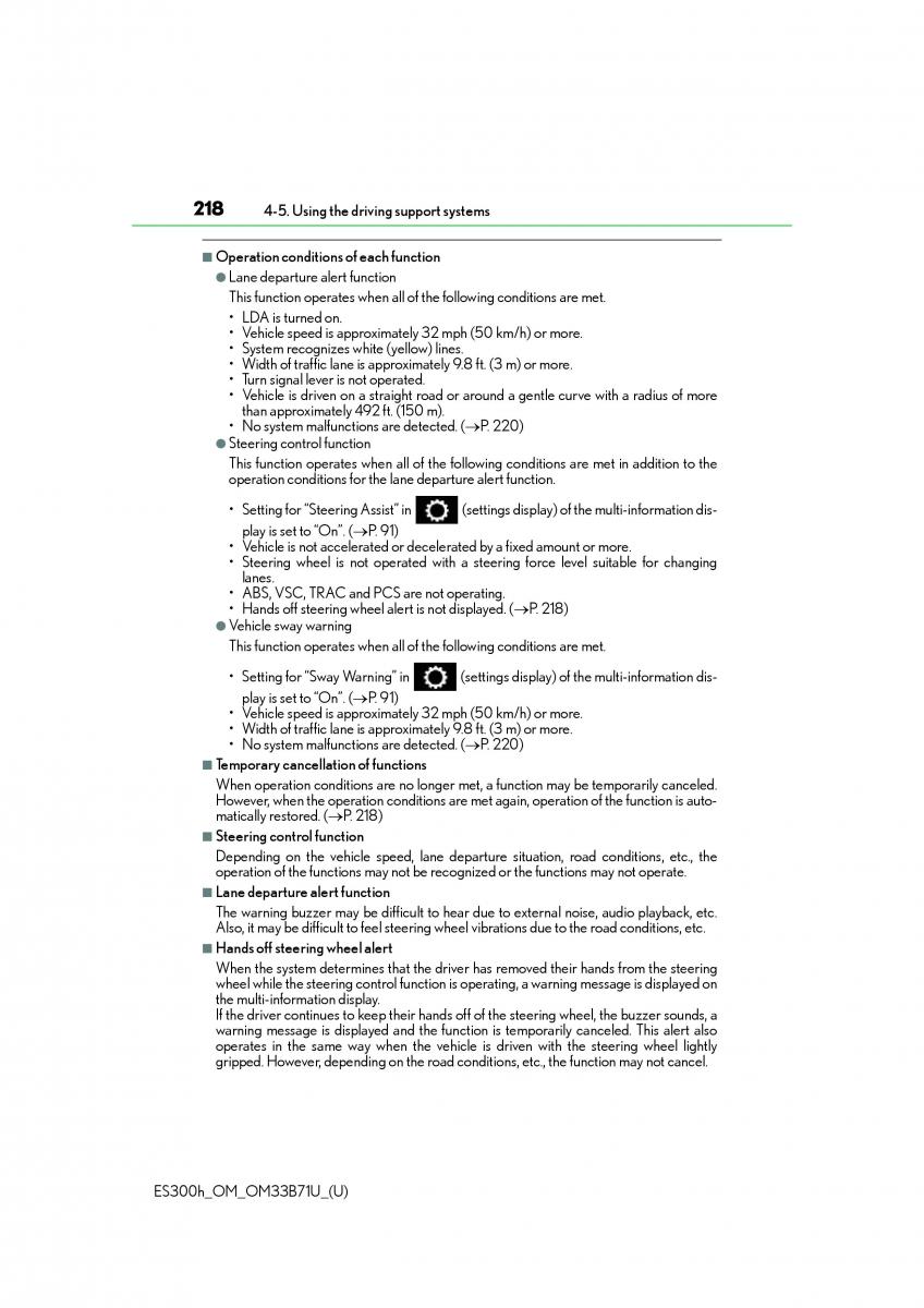 Lexus ES300h VI 6 XV60 owners manual / page 218